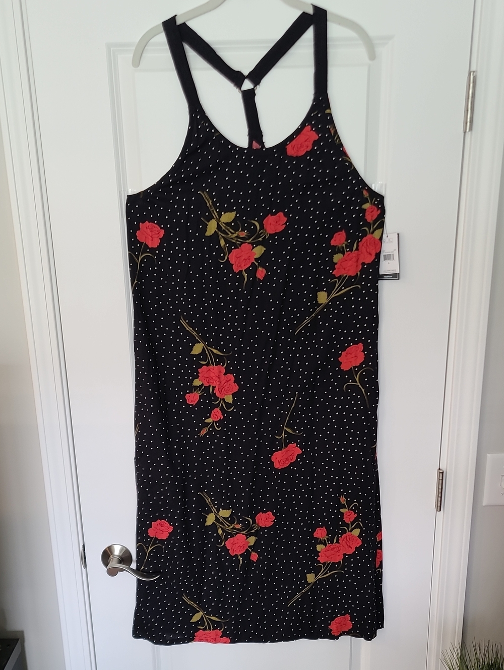 Volcom Black Midi Dress with Red Rose Print